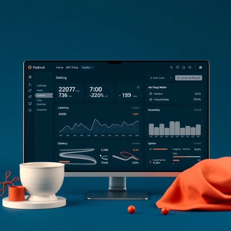Dashboard web con metriche API in tempo reale su sfondo indigo